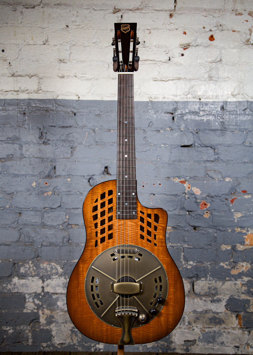 National Guitars: Reso-Rocket WB Figured Mahogany w/ Antique Brass Hot Plate
